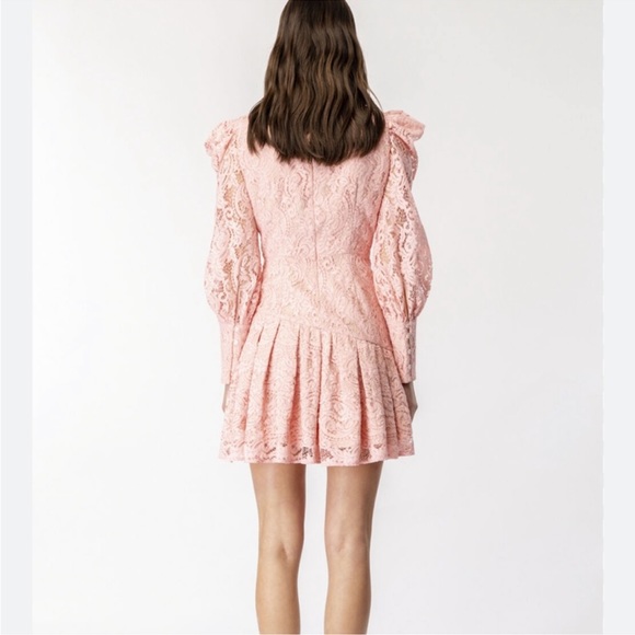 Bardot Krina Lace Pleated Long Sleeve Mini Dress in Pink Size L - Picture 2 of 2